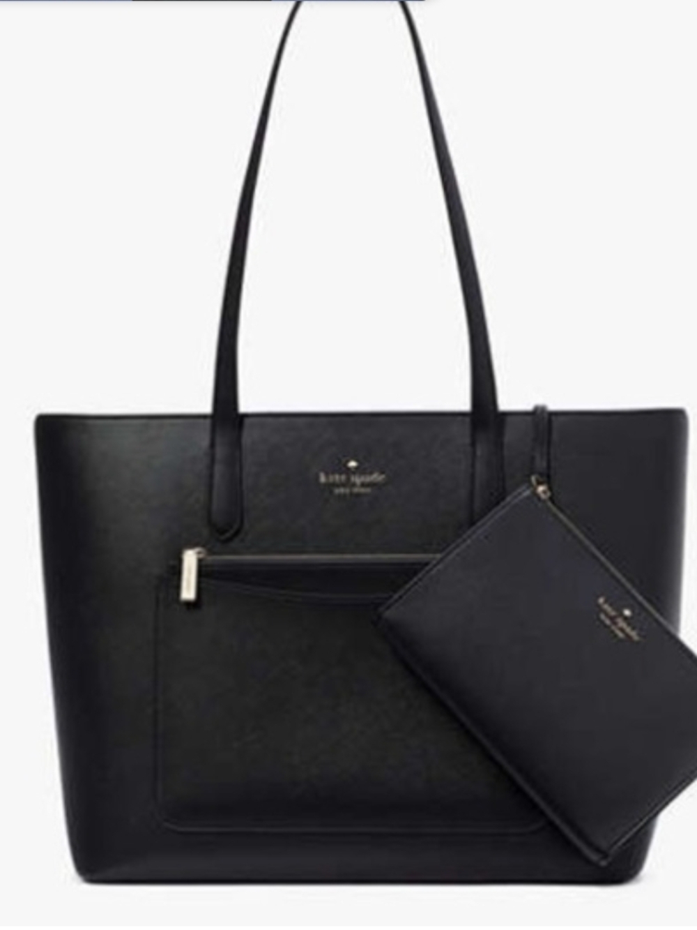 Kate Spade Staci Large Black Leather Tote with Matching Pouch